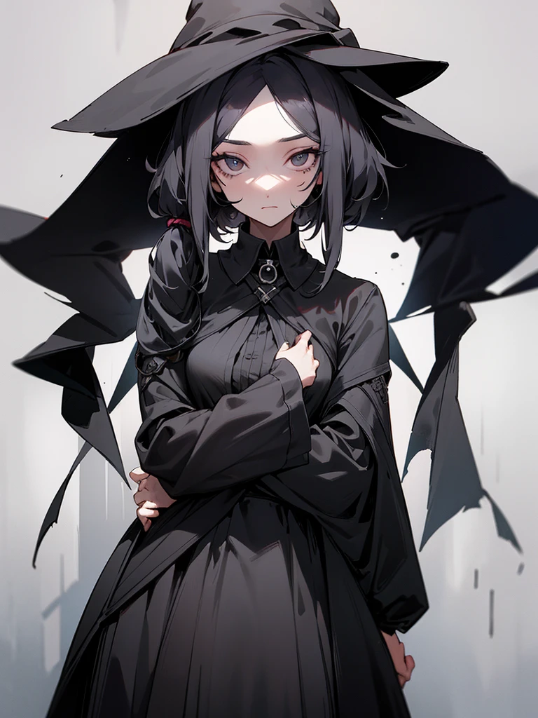A female plague doctor. She would have totally black hair, her hair is short and messy. Her eyes would also be black and she would be very tall, having the appearance and stature of an adult. Her clothes would cover her entire body except for her face.