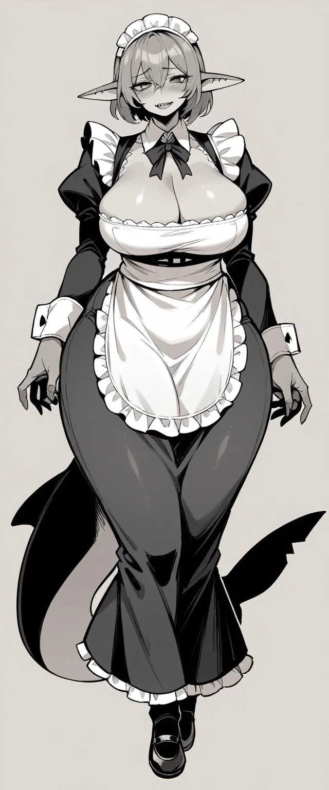 Whore slut, slut look, female anime character with ultra large breasts, full body, wide hips, milf woman, very big fat body, fantasy, breasts the size of her body, ultra complex clothing design, major sexual clothing, hugely huge development of clothing design, unique, ultra unique, shark maid woman