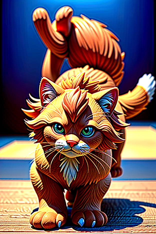 After breakfast, Oliver, the fluffy cute ginger cat, wandered into the living room, where his favorite toys were scattered about. He pounced on a stuffed mouse, his fluffy tail swishing back and forth as he played energetically. His face showed a playful grin as he engaged with his toys. (good quality:1.2), (Ultradetailed:1.2), (ultradetailed face:1.2), (ultradetailed body:1.2)