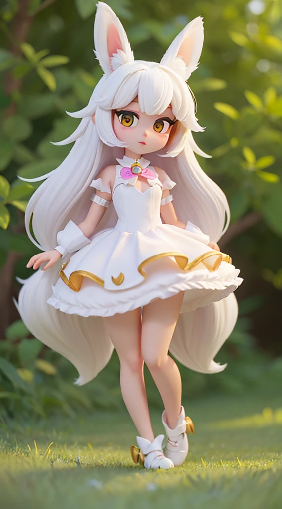 She is very beautiful because she is a rabbit beast girl、white and beautiful skin、Yellow eyes、Big eyes、tiny chest、bunny tail、tchibi、Mega Mini、Megachibi、sexypose