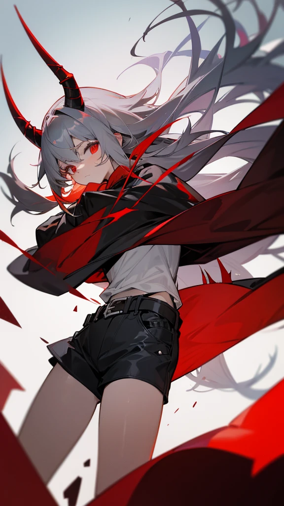 horn、red、black、Long Hair、Gray Hair、strong、devil、Shorts、belt