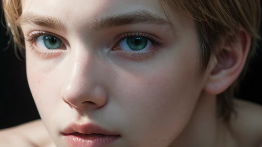 A hyperrealist, Very detailed, and a 16k high resolution image of a young blond man, with green eyes and white skin totally naked masturbating in the company of a black-haired boy