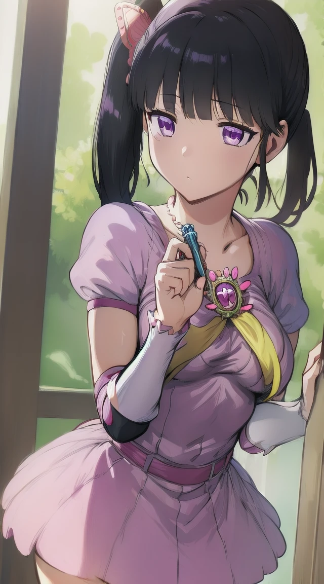 1girl,
BREAK (( kanao tsuyuri, black hair, butterfly, butterfly hair ornament, (purple eyes:1.1), side ponytail, ponytail,
:1))
BREAK ((magical girl cosplay,wand:1.5))
BREAK indoors,
BREAK looking at viewer, 
BREAK (masterpiece:1.2), best quality, high resolution, unity 8k wallpaper, (illustration:0.8), (beautiful detailed eyes:1.2), extremely detailed face, perfect lighting, extremely detailed CG, (perfect hands, perfect anatomy),