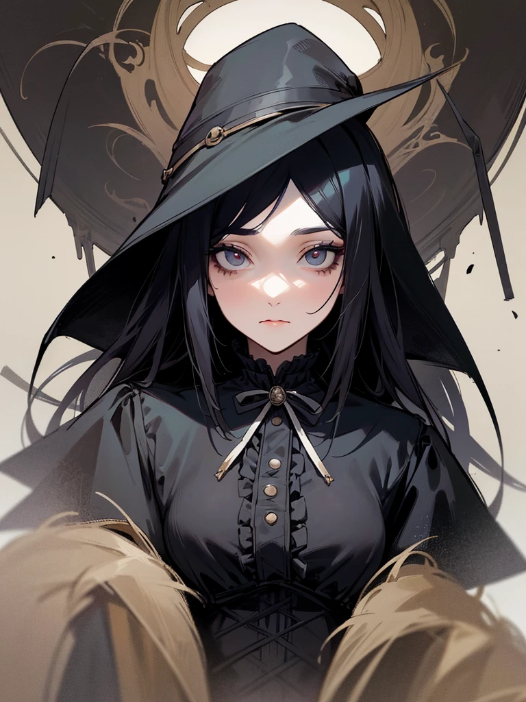 A female adult plague doctor. She would have totally black hair, her hair is short and messy. Her eyes would also be black and she would be very tall, having the appearance and stature of an adult. She has dark circles under her eyes. Her clothes would cover her entire body except for her face.

Victorian Style art. Dark Art.