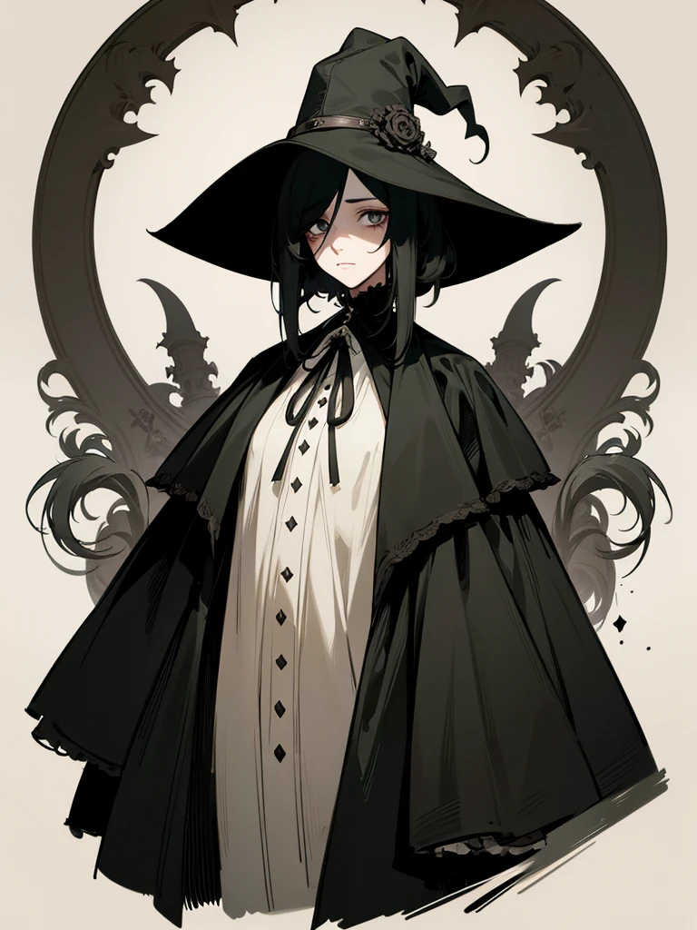 A female adult plague doctor. She would have totally black hair, her hair is short and messy. Her eyes would also be black and she would be very tall, having the appearance and stature of an adult. She has dark circles under her eyes. Her clothes would cover her entire body except for her face.
Victorian Style art. Dark Art.