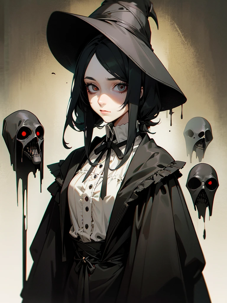 A female adult plague doctor. She would have totally black hair, her hair is short and messy. Her eyes would also be black and she would be very tall, having the appearance and stature of an adult. She has dark circles under her eyes. Her clothes would cover her entire body except for her face.
Victorian Style art. Dark Art.