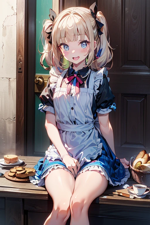 (perky chest:1.2), (pointed chest:1.2),(((Black Tunic:1.3))),(((cakes and bread in the basket),Cute and beautiful girl,Cute round face,Cute smile,with blush cheeks,Red Lip,a girl ************, nsfw:1.2, beautiful body:1.3), shinny skin, BREAK, ((alice in the wonderland:1.3, cute, kawaii, lovely, funny, a girl falling down from sky:1.3, girl flying in sky:1.4, girl floating in air:1.5, rolling upskirt by wind:1.6, (with sparkling eyes and a contagious smile),open mouth, Looking at Viewer, surprised, putting hands on crotch over the skirts:1.5)), BREAK, ((floating things as follows:1.3, PlayingCards, Trump, tea cup, tea pot, tea spoons, pocket watch:1.3, lip sticks, candies:1.2, cookies, jam bottles, classical door_keys)), ((long purply_Blue dress :1.5, wearing long flaired skirt:1.3, the skirt is blowing:1.3, cute pink Apron, black stockingedium long platinum-blonde hair:1.2, twin tail hair:1.6, tied hair with a large ribbon), (Blue eyes, bright pupils with highlights, detailed eyes), (lying down on your back:0.7, spreading legs with rising up straight:0.7), sexy posture, fantastic colorful art, (fantasy art:1.2, wondered images), ((correct anatomy:1.5, perfect anatomy:1.3, correct hand, small foot:1.2)),
