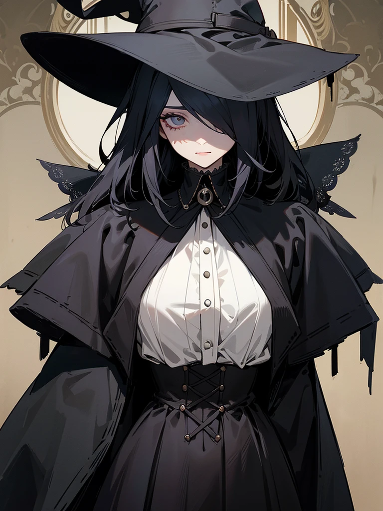 A female adult plague doctor. She would have totally black hair, her hair is short and messy. Her eyes would also be black and she would be very tall, having the appearance and stature of an adult. She has dark circles under her eyes. Her clothes would cover her entire body except for her face.
Victorian Style art. Dark Art.