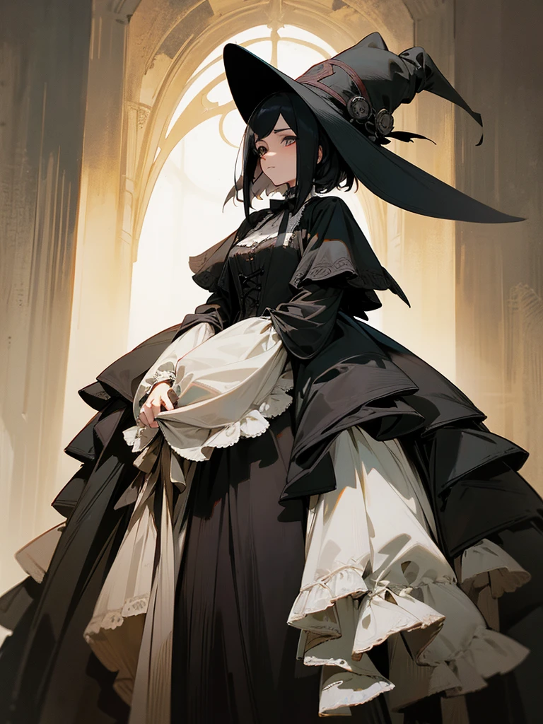 A female adult plague doctor. She would have totally black hair, her hair is short and messy. Her eyes would also be black and she would be very tall, having the appearance and stature of an adult. She has dark circles under her eyes. Her clothes would cover her entire body except for her face.
Victorian Style art. Dark Art.