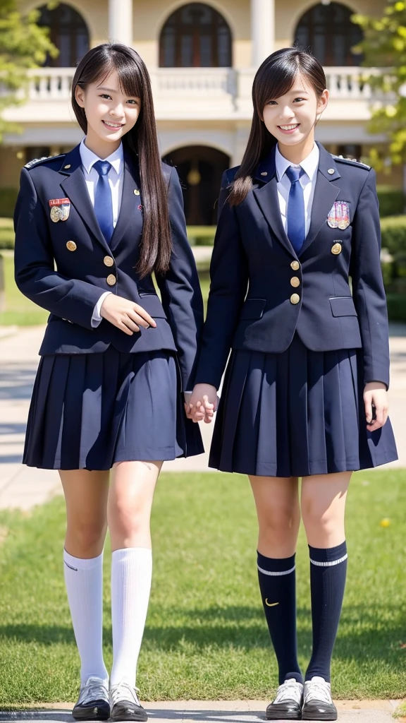Love Student, Two female students in uniform, Lesbian couple, Tall and thin, beautiful, Alumni, Classmate