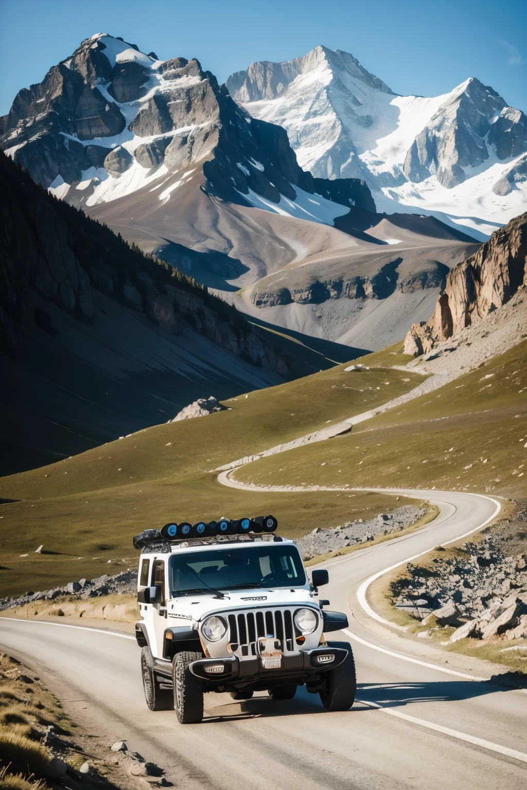 a jeep in the middle of colorful mountains
