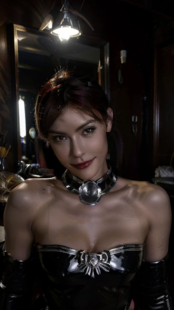 1 mulher safada nojenta escocesa no ano 1200s medieval tale of e scotland a  young lady with long, short red pixie-haircut. highly detailed face.  smile,  posing. athletic body. amazing . short tight black latex-dress. shiny. silver spiked Accessories. black spiked collar. posing in the spotlight inside of a black and silver fetish-room. mirror. night. moonlight. extravagant make-up. she is very  and . highly detailed, high quality. foto with Canon EOS 5D Mark IV