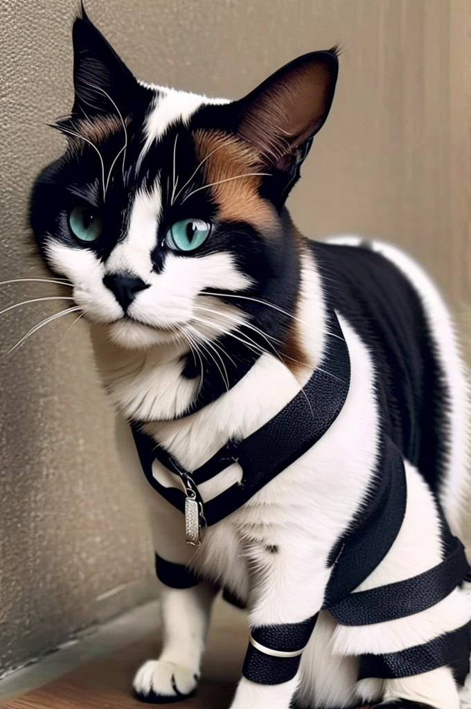 Stylish Siamese cat in black clothes and long hair