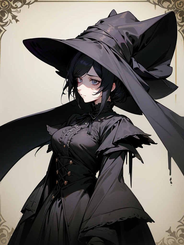 A female adult MILF plague doctor. She would have totally black hair, her hair is short and messy. Her eyes would also be black and she would be very tall, having the appearance and stature of an adult. She has dark circles under her eyes. Her clothes would cover her entire body except for her face.
Victorian Style art. Dark Art.