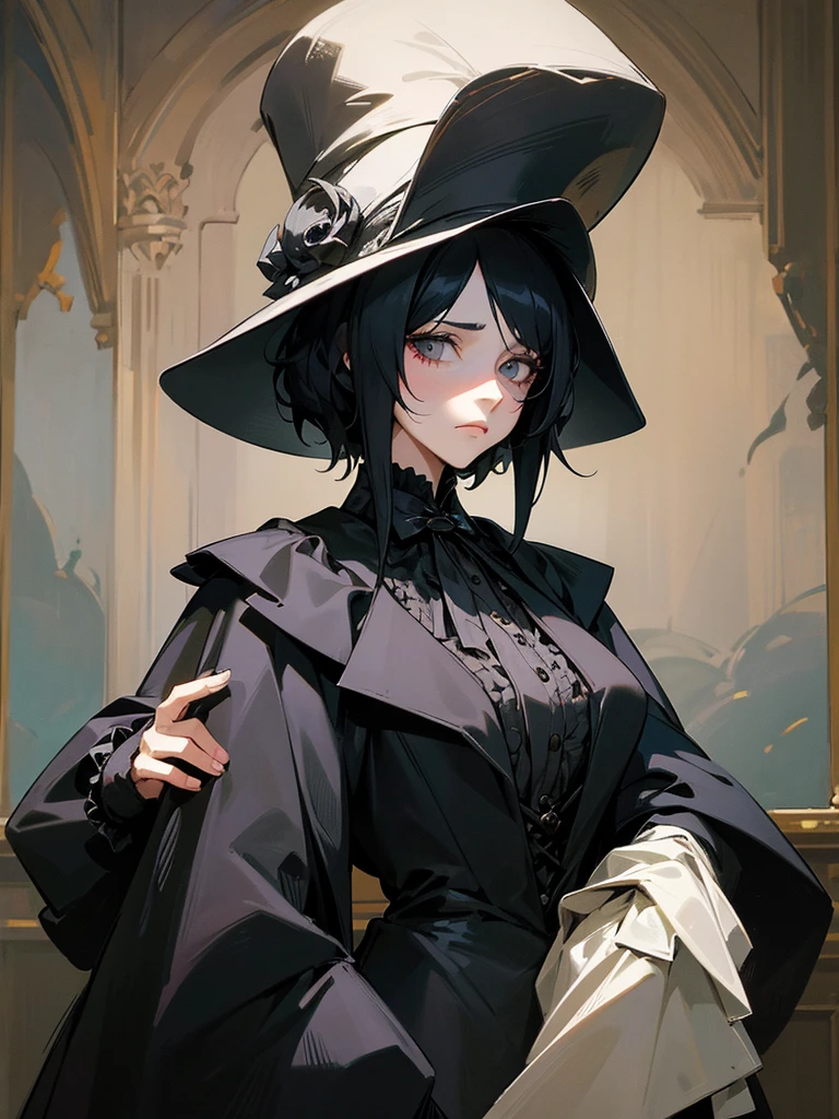 A female adult MILF plague doctor. She would have totally black hair, her hair is short and messy. Her eyes would also be black and she would be very tall, having the appearance and stature of an adult. She has dark circles under her eyes. Her clothes would cover her entire body except for her face.
Victorian Style art. Dark Art.