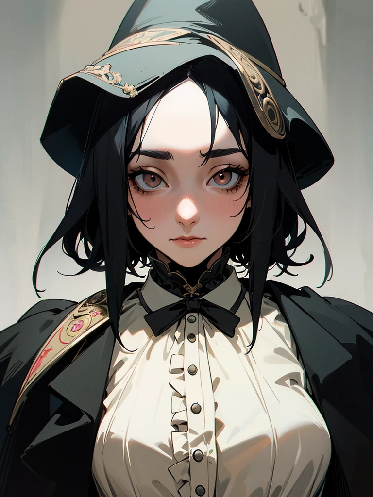 A female adult MILF plague doctor. She would have totally black hair, her hair is short and messy. Her eyes would also be black and she would be very tall, having the appearance and stature of an adult. She has dark circles under her eyes. Her clothes would cover her entire body except for her face.
Victorian Style art. Dark Art.