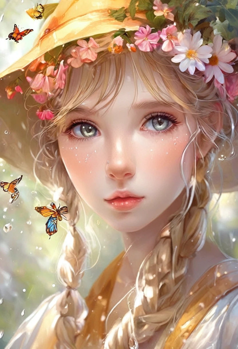 Create a gallery of the most beautiful and special and impressive and excellent and unique and extremely charming and attractive and beautiful forms of beauty. A masterpiece of art, a beautiful girl, a fairy, a butterfly, a bee, a flower, a leaf, a drop of water, a drop of rain, a special and symmetrical shape, a curved and beautiful shape, which It's a masterpiece.