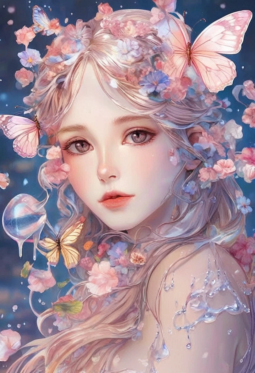 Create a gallery of the most beautiful and special and impressive and excellent and unique and extremely charming and attractive and beautiful forms of beauty. A masterpiece of art, a beautiful girl, a fairy, a butterfly, a bee, a flower, a leaf, a drop of water, a drop of rain, a special and symmetrical shape, a curved and beautiful shape, which It's a masterpiece.
