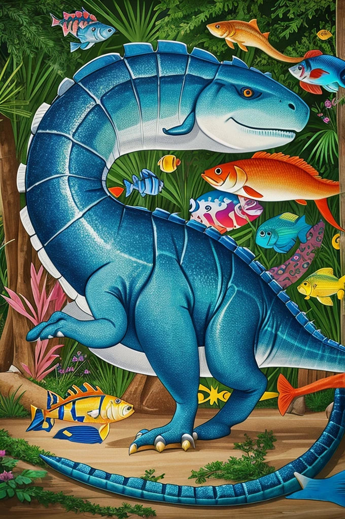 Dinosaur with fish in its belly