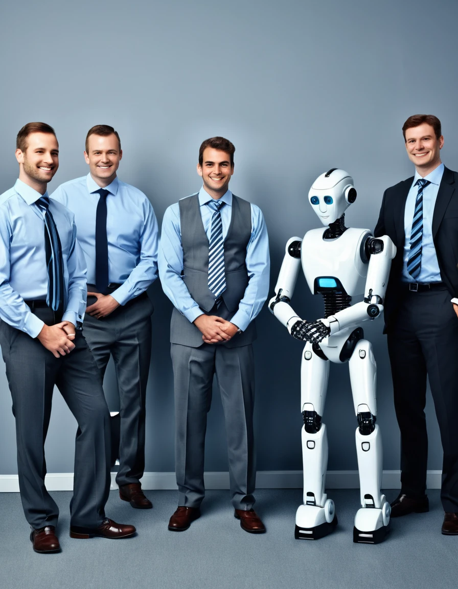 a team of nice office workers friendly robots wearing office ties