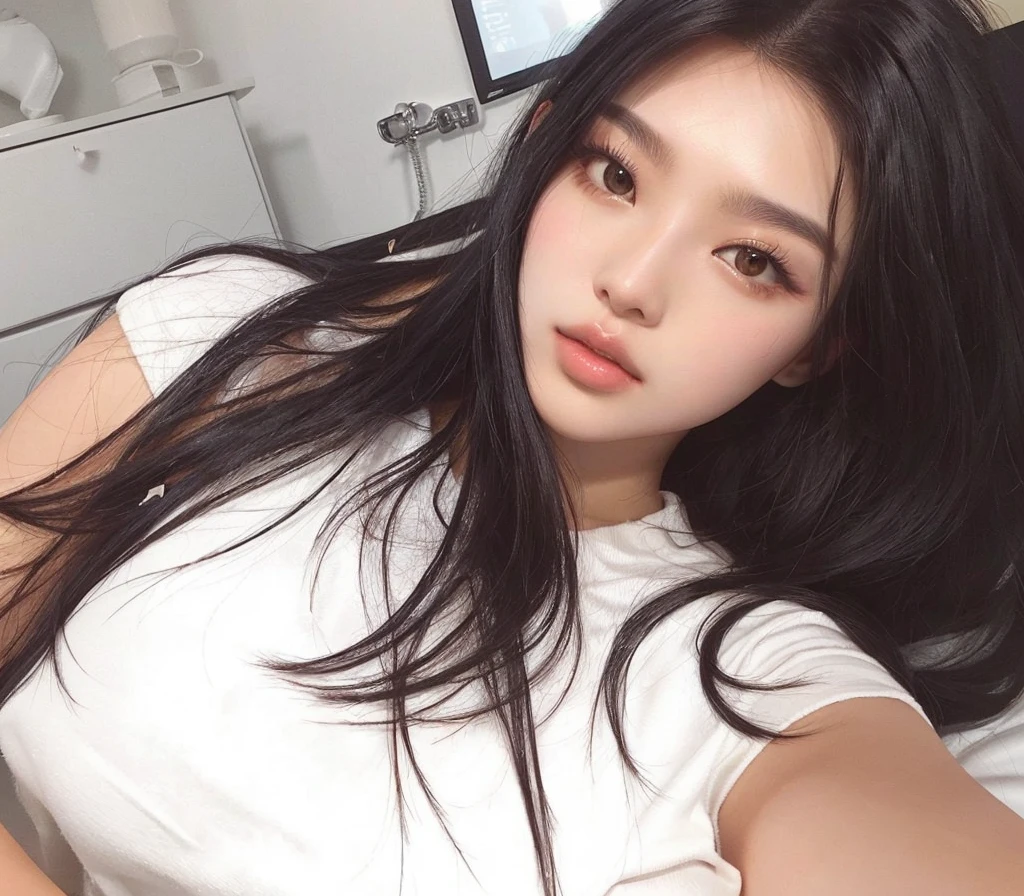 Kizi, korean, Bblack hair, large lips, Youngh