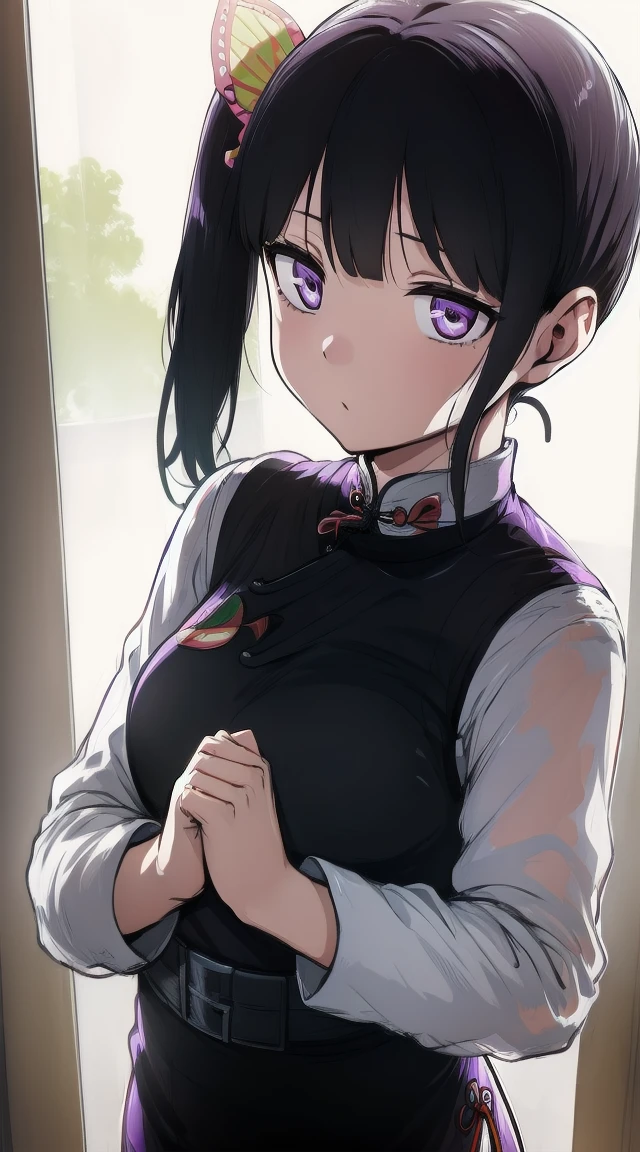 1girl,
BREAK (( kanao tsuyuri, black hair, butterfly, butterfly hair ornament, (purple eyes:1.1), side ponytail, ponytail,
:1))
BREAK ((qipao:1.5))
BREAK indoors,
BREAK looking at viewer, 
BREAK (masterpiece:1.2), best quality, high resolution, unity 8k wallpaper, (illustration:0.8), (beautiful detailed eyes:1.2), extremely detailed face, perfect lighting, extremely detailed CG, (perfect hands, perfect anatomy),