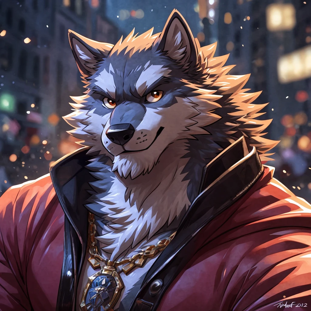 anthro wolf, 4k, high resolution, best quality, posted on e621, solo, anthro body, male, adult, masculine, , correct anatomy, (icon), (blurry background, out-of-focus background:1.2), (by takemoto arashi:1.0), (by wfa:1), (by Taran Fiddler:0.5), sexy, (cel shaded, cartoony shading:1.2), black lineart, black outline, flat coloring, (strong shadows, dark shadows:1.2), dynamic pose, gowling, portrait, close up to face,