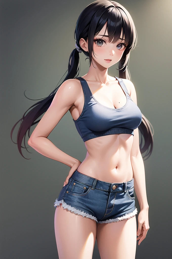 Cowgirl, blue croptop, blue panty