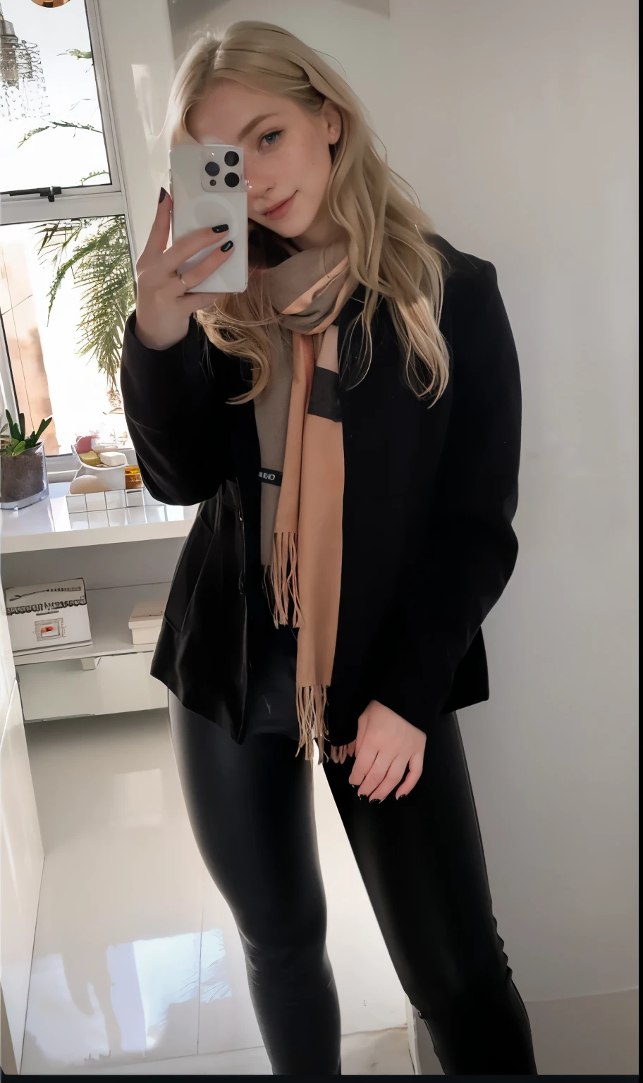 a one woman, americana, age 25, pale skin and freckles, grey-eyed, delicate nose, soft and delicate lips, distant, distant, wavy, waist-length blonde hair, Sweet smile, face with delicate feminine facial features, Highly Rendering