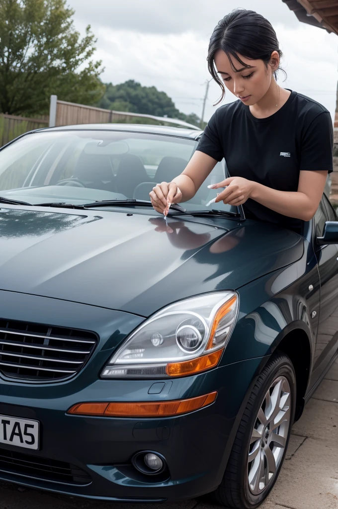 Frajola washing the car