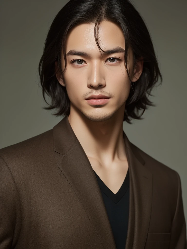 A man with short black hair. Hunter look, black eyes, Caucasian, handsome face
,Best Quality, High Quality