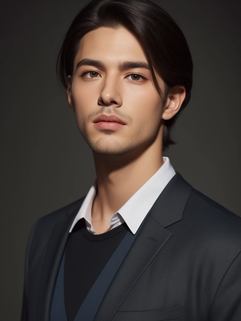 A man with short black hair. Hunter look, black eyes, armenian,
,Best Quality, High Quality