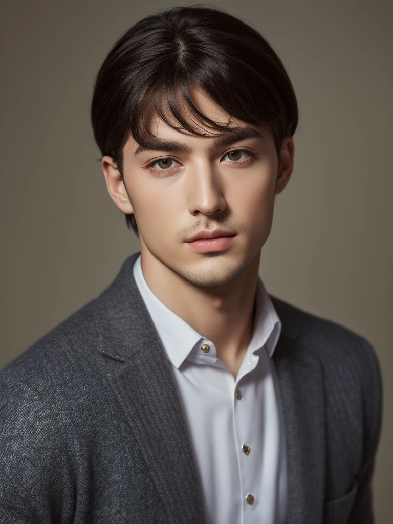 A man with short black hair. Hunter look, black eyes, armenian,
,Best Quality, High Quality