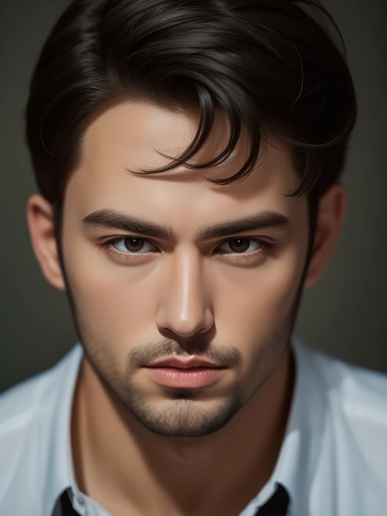 A man with short black hair. Hunter look, black eyes, armenian,
,Best Quality, High Quality