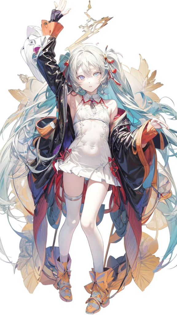 ull body,leaning buck with hands out in the air,girl from below view、succubus, twin tail hair, relax, ((((masterpiece)))), very_high_resolution, high quality, full color, large_filesize, illust,(flat color:1.5),(colorful),NSFW
