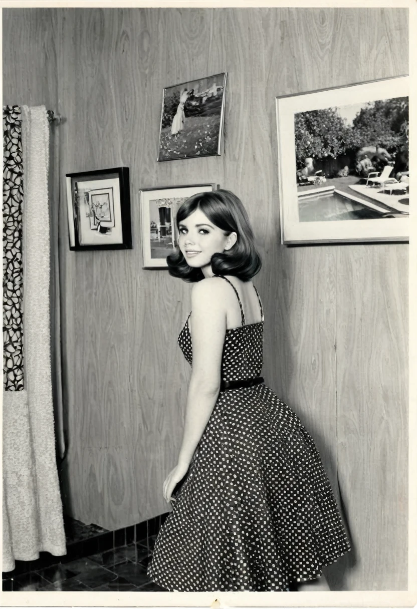 A retro-futuristic black-and-white drawing of a naked woman in a vintage kitchen, with sleek, space-age design elements and futuristic appliances. Dildos of every shape and size are everywhere.  Hyper realistic photos
