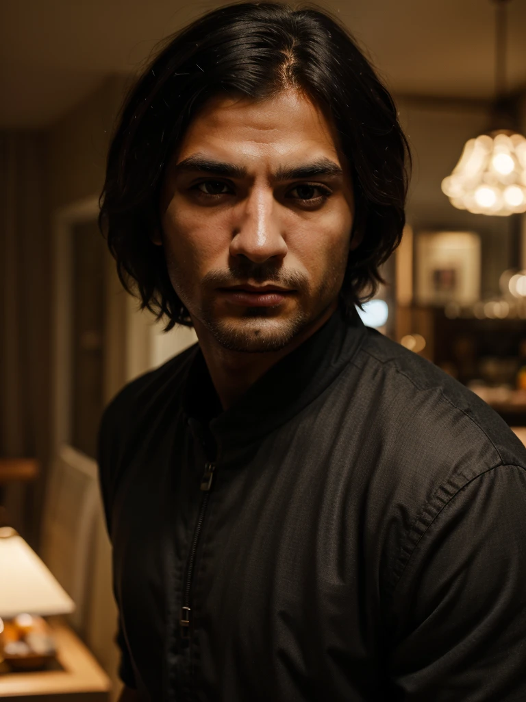 A strong man, short black hair. Hunter look, black eyes, armenian,
,Best Quality, High Quality
