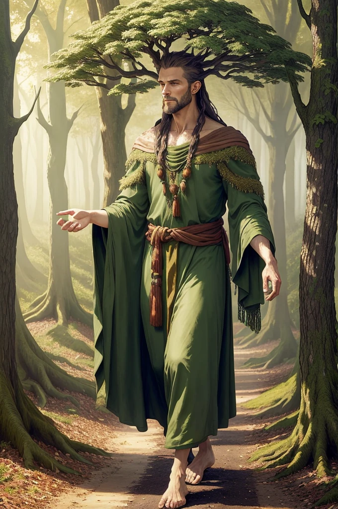 Dryad, A living tree man hand for branches, men is walking through a forest