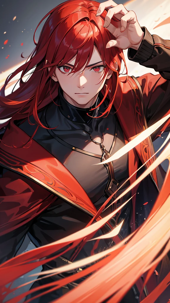 a man with red hair and red eyes, an adult, a detailed face, detailed eyes, 8k, high quality,