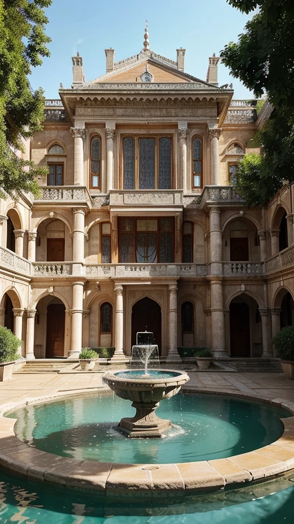 A beautiful palace at UK. The palace has many area and have 3rd floor and has fountain infront of the palace and in the backyard. The design and others are aesthetic. Show all the entire palace