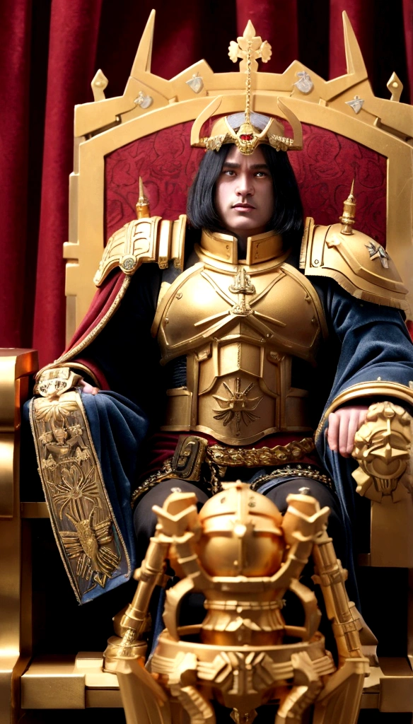 Warhammer 40K Emperor，Sit on the golden throne，Surreal art