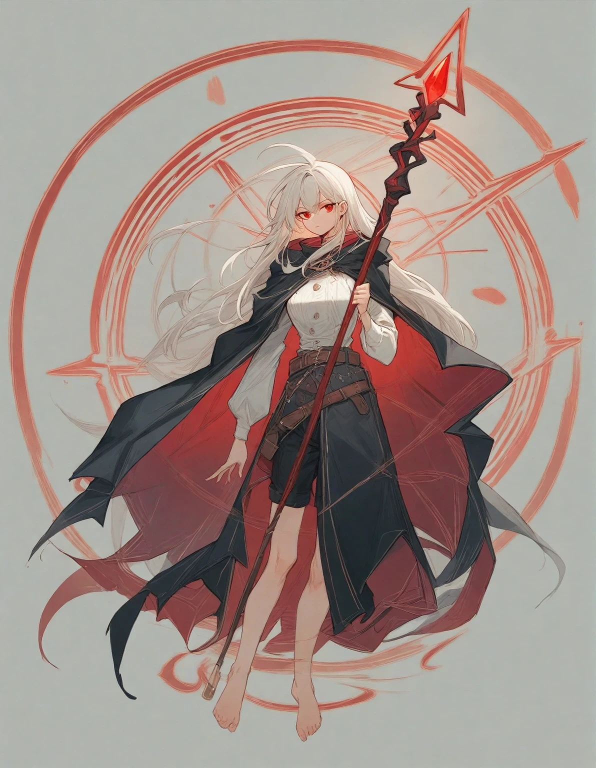 Anime style illustration,Depicts a woman holding a scepter and wearing a red cloak, White-haired deity, guweiz on pixiv artstation, Zerochan art, guweiz on artstation pixiv, Popular on artstation pixiv, author:Yang J, Anime girl holding a bow and arrow, Artgerm 和 Atey Ghailan, Perfect gray-haired girl
