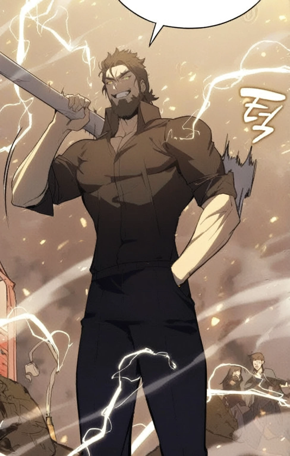 a pretty Male, he has brown skin and he has blue to orange eyes and he’s hair is black to blue and he is wearing a academy uniform . Manhwa style.