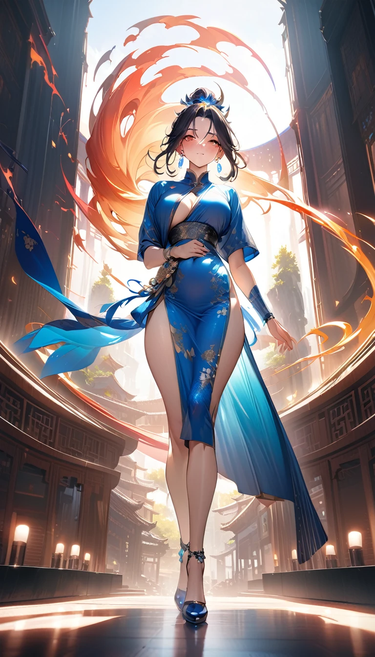 （Abstract Art：1.4）， masterpiece， Best quality， Ultra-high resolution， Big breasts beauty， Visually stunning， （1 Girl：1.2）， Dark Red主题， Dark Red， Bloody， Halo， Looking at the audience ，Full body homosexuality，High heel，Miss，goddess，Dunhuang，Hanfu，red and gold dress,（masterpiece，Top quantity，Best quality，Official Art，Beauty and aesthetics：1.2），Charming mature Miss，Very detailed，（Fractal Art：1.1），（One color：1.1）（flowering：1.3），Most detailed，（ tangled:1.2), (Dynamic poses), (White background:1.3), (Traditional Chinese cloth:1.2), (Glowing skin), (multiple colour:1.4), ,(earrings:1.4),（（Fashion Icon|fashion icon|1 fashion icon（Individually）|trendsetter|model）），Chinese Clothing， Full Body Love， Sunlight， Clear face，((Best quality)), ((masterpiece)), (detail:1.4), Human Development Report（High Dynamic Range）,Ray Tracing,nvidia RTX,Super Resolution,Unreal 5,Subsurface scattering、PBR Textures、Post-Processing、Anisotropic filtering、((best quality)), ((masterpiece)), (Very detailed:1.3),masterpiece, best quality, clear translucent skin, （masterpiece，Best quality，Realistically：1.37），（Complex and sophisticated，Very detailed skin and face），（Complex and sophisticated，高detail的手）， Clear face， masterpiece， 超级detail， Epic Composition， Ultra HD， high quality， Extremely detailed， Official Art， 8k wallpaper， 超级detail，High-resolution CG，Depth of field Maximum clarity and sharpness Multi-layered textures、Albedo and Specular Maps、Surface Shading、Accurately simulate the interaction of light and matter、Octane Rendering、Two-color light、Large aperture、Low ISO、White Balance、Rule of Thirds、8K raw data，Small butt，,Long Law,Small butt,indifferent eyes,Realistic Art,Female abuser,,High Ponytail，Heat and cold，A look of contempt，Height 180cm，blond