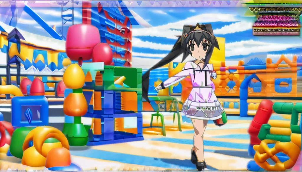 ((Anime Infinite Stratus Art, 8k, ultra full high definition, epic quality, epic texture)). The theme is a walk in the square. It's daytime. The setting is a small square, very detailed, with some playground toys, some children playing around. The focus of the scenario is a girl(only 1), she is 10 years old, very short stature, she has black pinscher's ears(long:1.9), black hair(short:1.9), she has black pinscher's tail, bright brown eyes, tanned skin, thin, slightly toned, narrow chest, flat breasts , thin waist, narrow hips, she is wearing a beautiful white summer dress, she is tsundere, she walking in the square with her owner(31-yeras-old man). The atmosphere is fun, funny and romantic.
