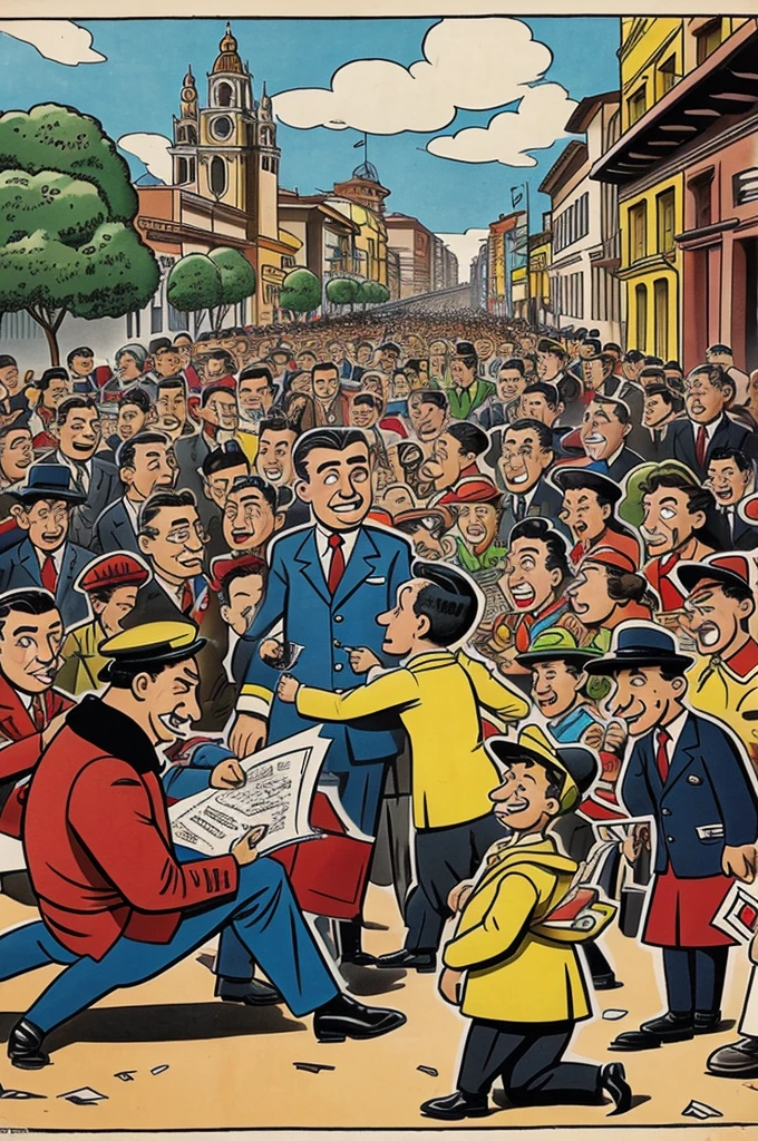 A satirical cartoon with dialogue about the events that occurred on April 9, 1948 in Bogotá 