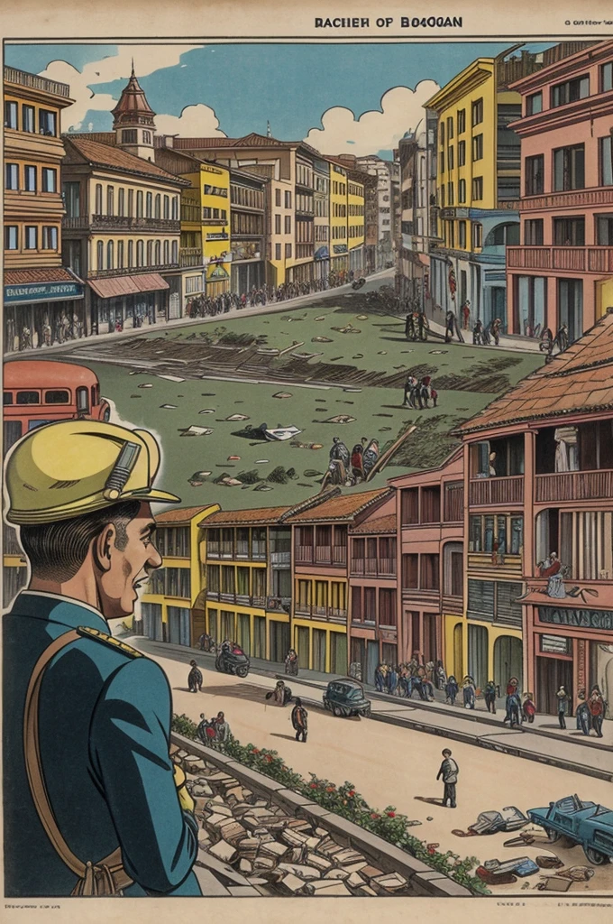 A satirical cartoon with dialogue about the events that occurred on April 9, 1948 in Bogotá
