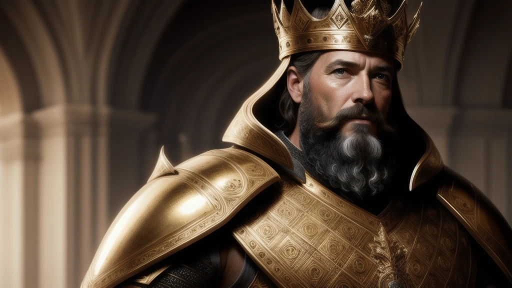 best quality, 500px, cgsociety, 8k, raw photo of (beautiful:1.2) human king, wear king crown, king armor, 40yo, beard, in castle, full body, ambient light, backlight, volumetric lighting, realistic, realistic lighting, cinematic lighting, depth of field, sharp focus, (high contrast:1.2), (film grain)