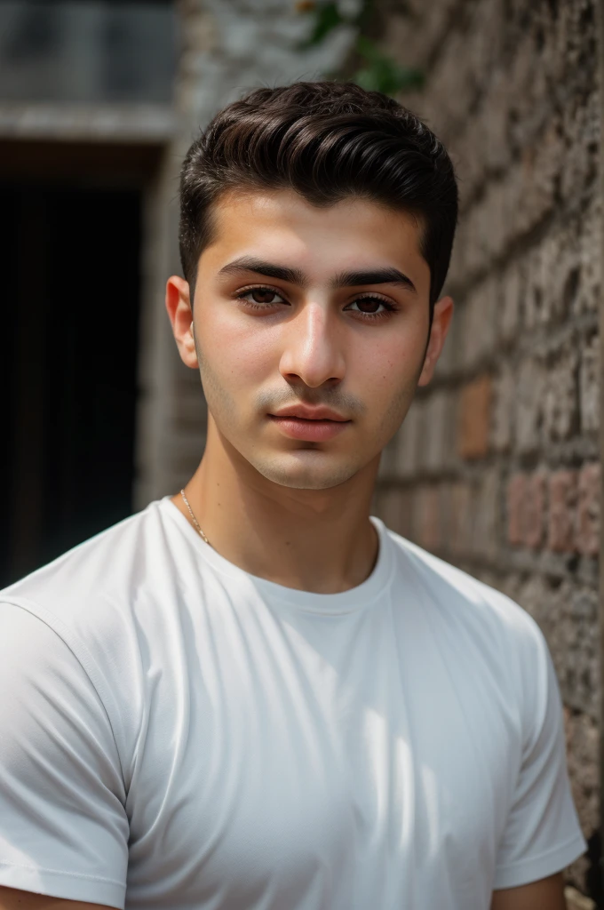 RAW photo of armenian young man, short hair, hunter eyes,(high detailed skin:1.2), 8k uhd, dslr, soft lighting, high quality, film grain, Fujifilm XT3, 