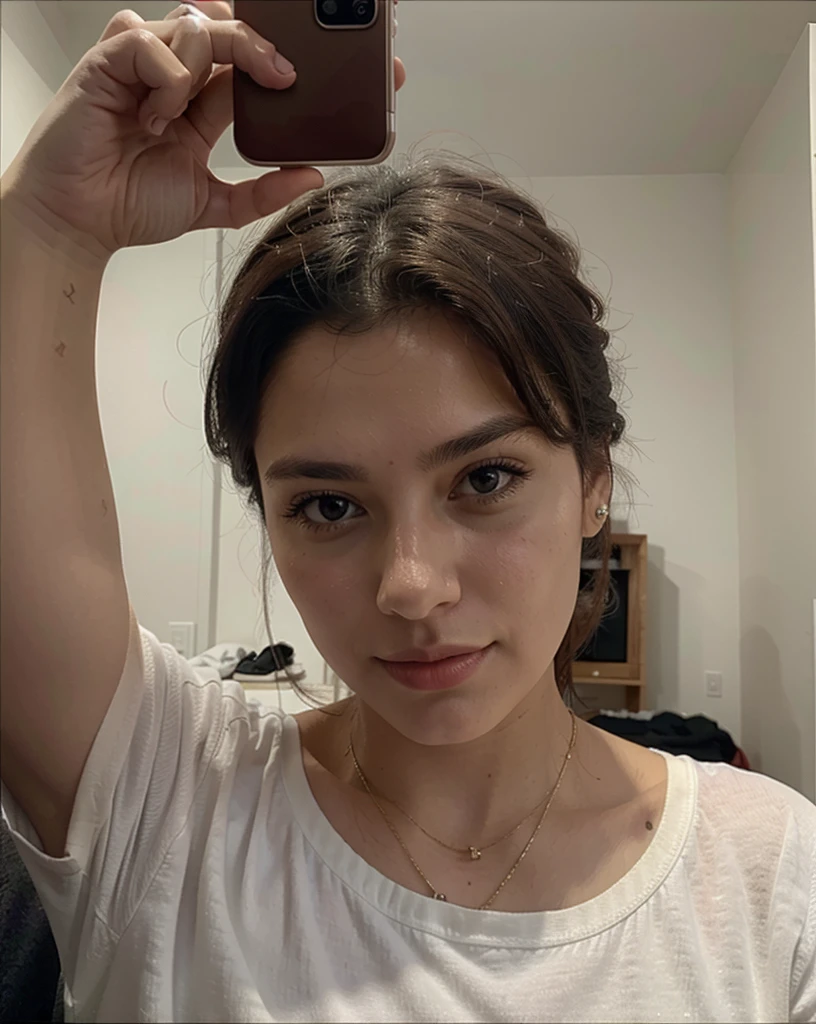 Un selfie d'une jolie jeune fille blonde de 20 ans., Prise avec un appareil photo reflex numérique, Regarder le spectateur, ultra HD, 8k, RÉEL, porter un collier fantaisie, Vêtements décontractés, beau sourire, seins énormes et longs cheveux noirs, sur la plage, bikini